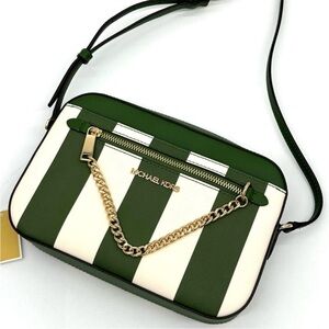 Michael Kors Large EW Zip Chain Xbody Crossbody Bag Fern Green Multi